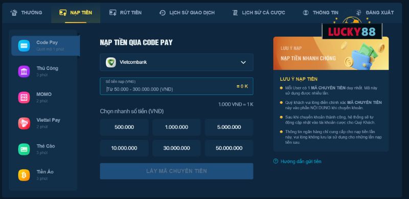 Nạp tiền code pay